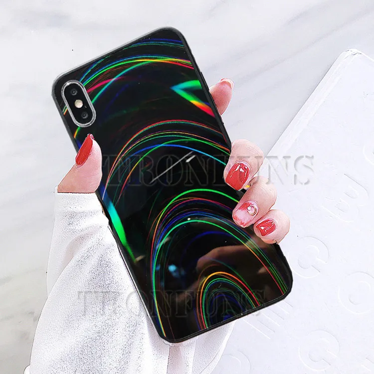 Роскошный 3D радужный чехол для huawei Honor 20i 10i 10 Lite чехол s блестящий чехол с зеркалом для huawei Honor 8X 8A 8S 7C Мягкий ТПУ чехол - Цвет: Черный