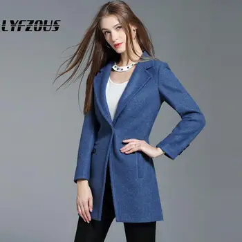

High Quality Brand Women Woolen Coat 2019 Winter Office Style One Button Slim Short Trench 70% Wool Business Outerwear
