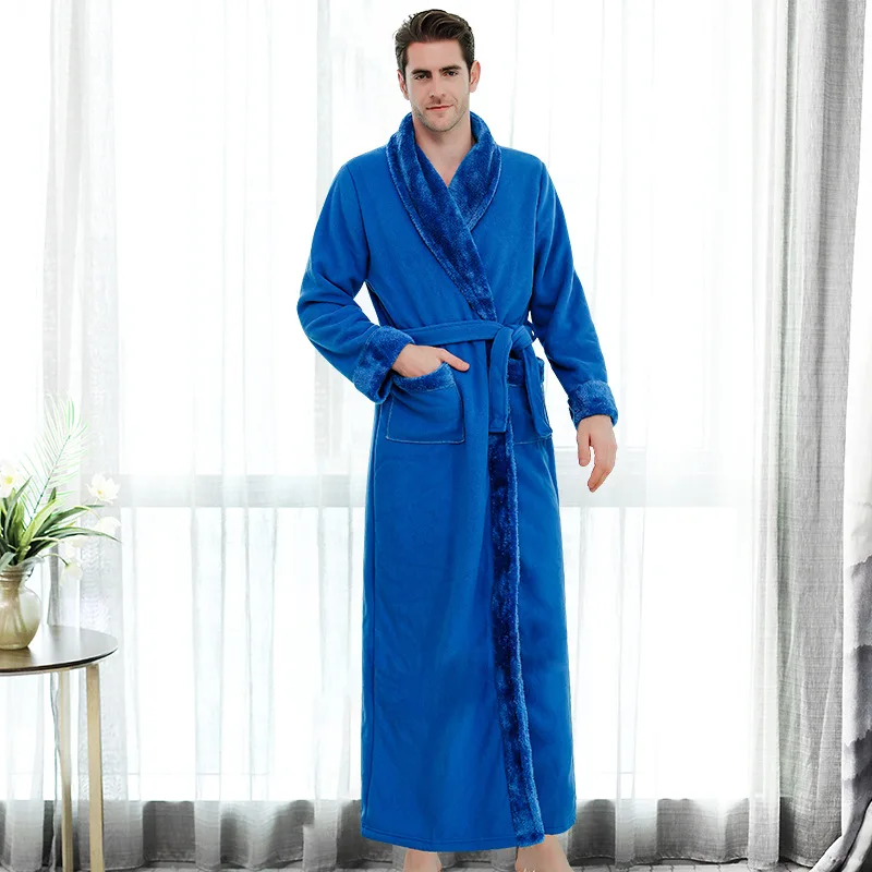 men robe 3 Очень длинный, размера плюс, зимний, толстый, теплый, фланелевый, коралловый флис, вафельный, кимоно, халат для мужчин и женщин, роскошный халат, мужской банный Халат - Цвет: men robe 3