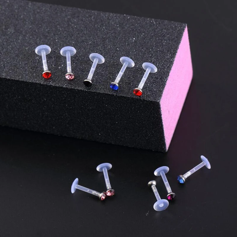 8PCS/10PCS Stainless Steel Soft Rod White Stone Lip Nail Ear Nail Barbell Bar Transparent Earrings Piercing Body Jewelry
