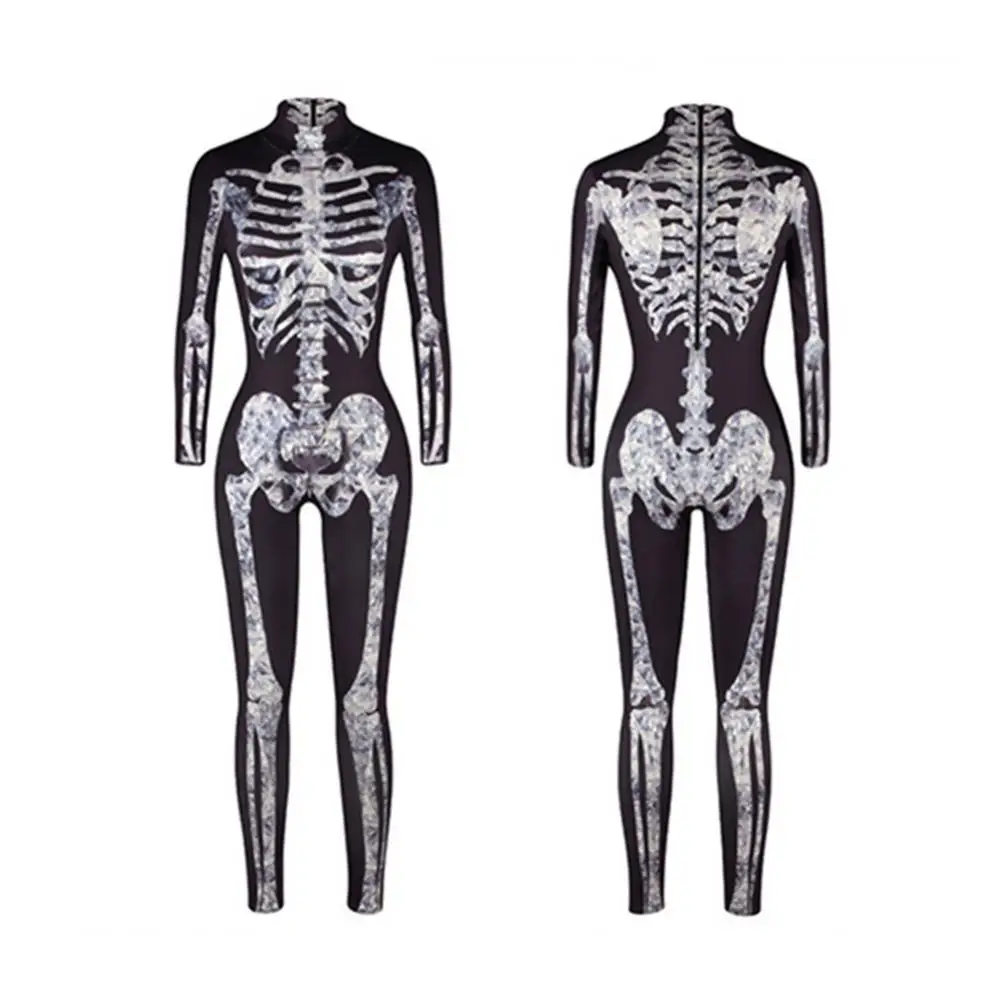 Costume Women Halloween Long Seeve Scary Skeleton Print Jumpsuit Bodysuits 2021 Digital Printing Cosplay Bodycon Party Costume