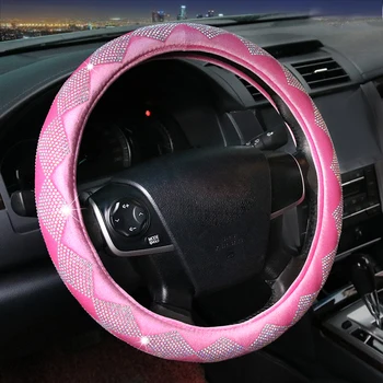 

38cm Rhinestone Car Steering Wheel Covers Cap Steering Wheel Crystal Cover Auto Gear Cover For Women Girls Car Accessories