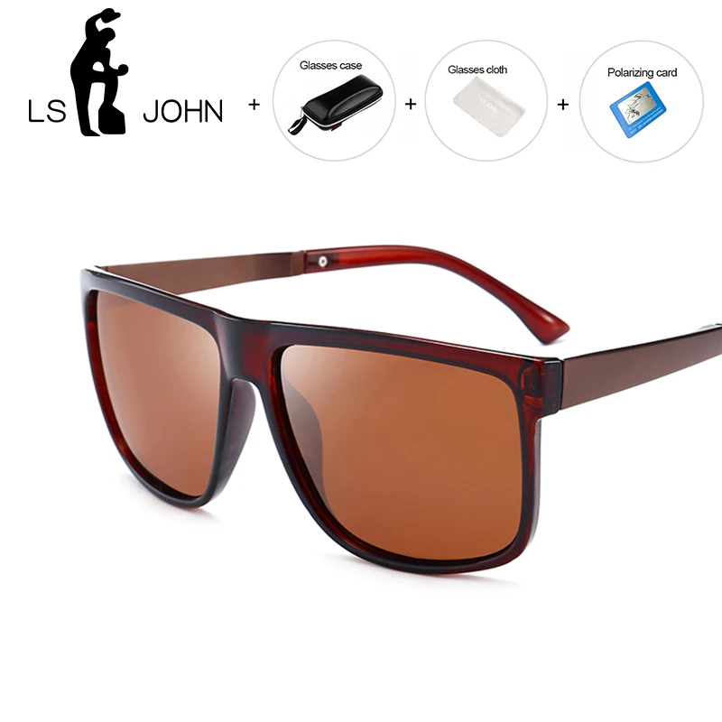

LS JOHN 2020 New Polarized Sunglasses Men Mirrored Driving Glasses Black Rectangle Sun glasses Male Cool Fashion Classic Eyewear