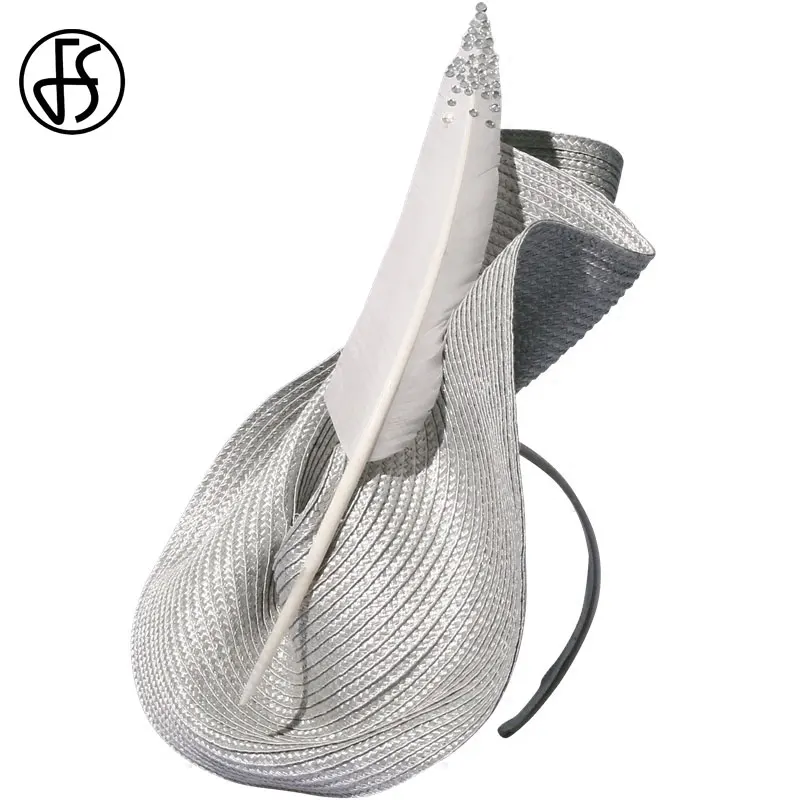 Женская винтажная шляпка Таблетка FS черная с перьями для церкви и торжественных