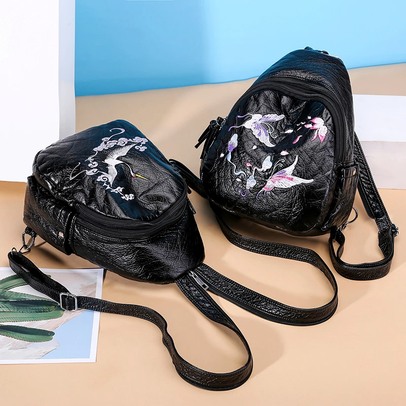 Вышивка кожаные рюкзаки для девочек-подростков женские дорожные школьные сумки через плечо Sac Dos женский рюкзак Mochilas