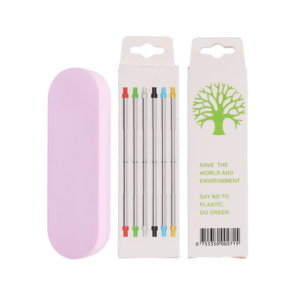 

Stainless Steel Reusable Drinking Straws Telescopic Foldable Straw With Brush Portable Storage Box Straws Kitchen Bar Accessorie