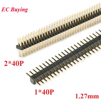 

10pcs 1.27mm 1*40 2*40 Pin Header Male Pitch Male Single/Double Row Pin Header Strip Gold Plated Copper Connector 1x40P 2x40P