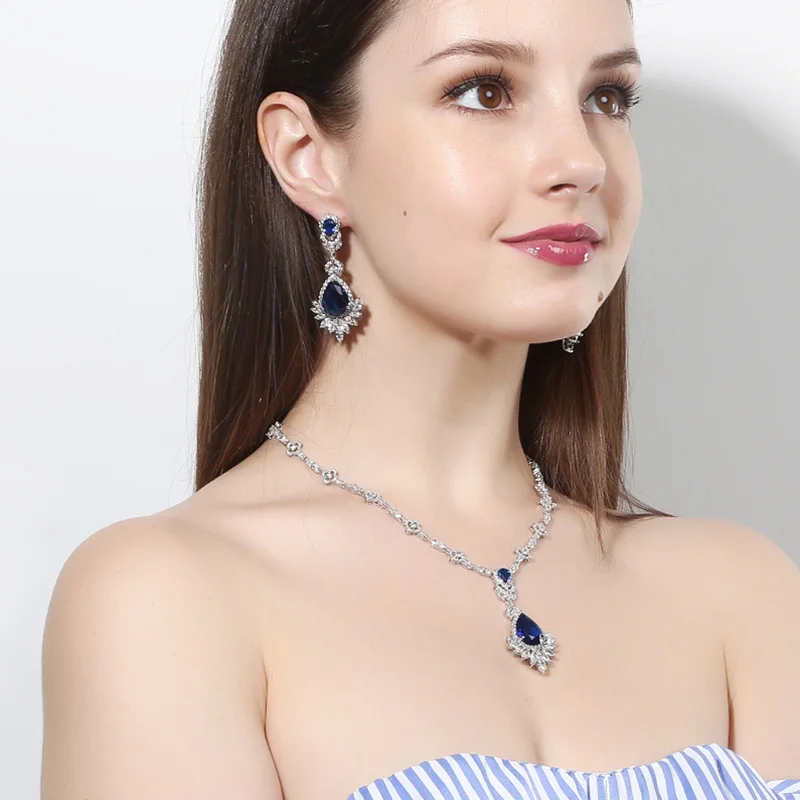 Ожерелье подвеска женское с фианитом в форме капли|necklace set women|necklace setwomen wedding |