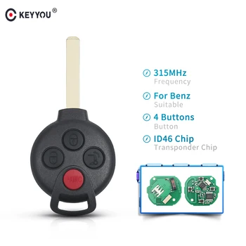 

KEYYOU Car Remote Key Fob Case Cover Shell For Mercedes Benz Smart Fortwo 2005-2015 3 + Panic 4 Buttons 315MHz ID46