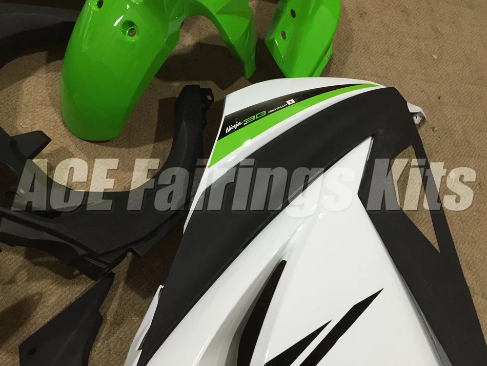 ABS обтекатель комплект для Kawasaki Ninja300 EX300 300R 2013, 13, 14, 15, 16, 17, обтекатели впрыска зеленого и белого цветов, Лидер продаж