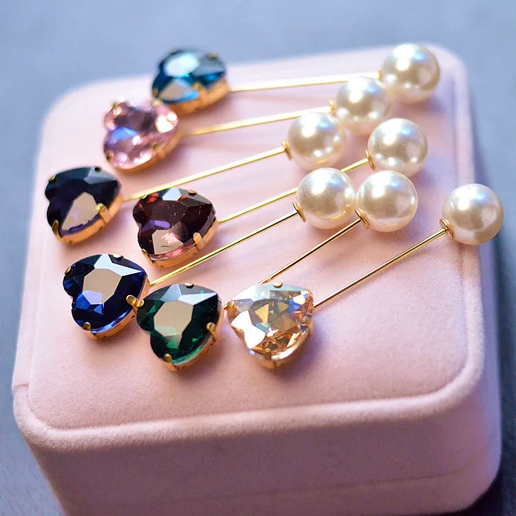 Fashion Colorful Rhinestone Simple Heart Brooch Vintage Brooch Fashion Hijab Pins and Brooches Clothes for Women Gift 3pcs