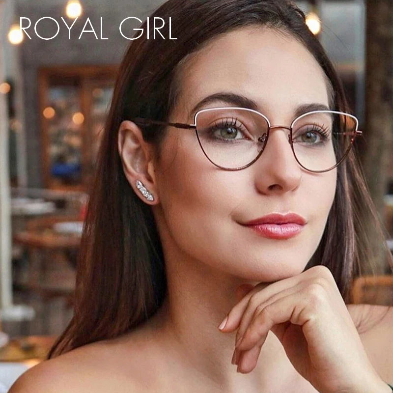 

ROYAL GIRL Fashion Cat Eye Glasses Frames Women Trending Styles Brand Optical Transparent Lenses Alloy Frame Eyeglasses Ss721