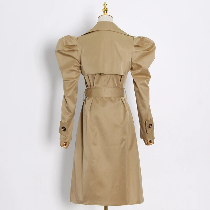 TWOTWINSTYLE Khaki Splicing Windbreaker For Women Lapel Long Sleeve High Waist With Sashes Casual Trench Female Fashion New Tide