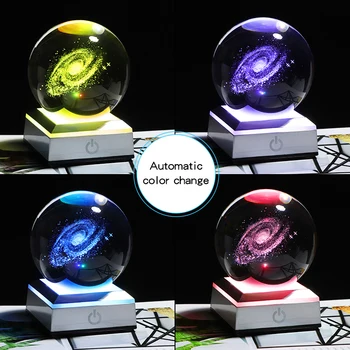 8 cm 3D Laser  Engraving Galaxy K9 Crystal Sphere New Colorful Changeable LED Base Home Decoration Ball Ornament Globe 2