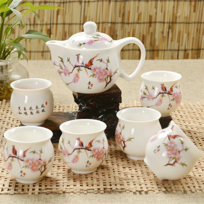 7 шт. чайный сервиз Цзиндэчжэнь голубой и белый фарфор с двойными стенками чашка Креативный цветочный Дракон Маутейн чайный горшок чайный набор кунг-фу чайная посуда