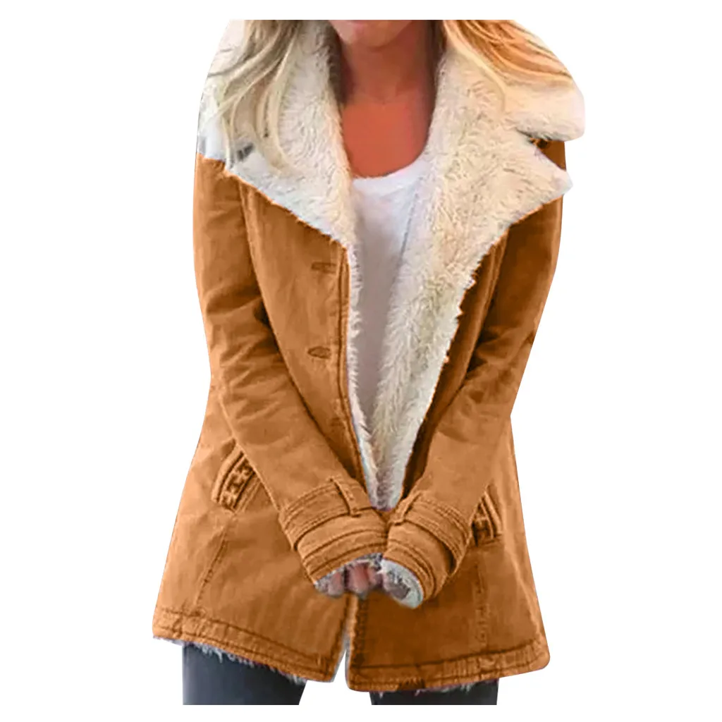 Sagace одежда пальто Женская мода зима весна длинный рукав сплошной размера плюс композитный PlushButton лацканы Куртка Верхняя одежда Пальто