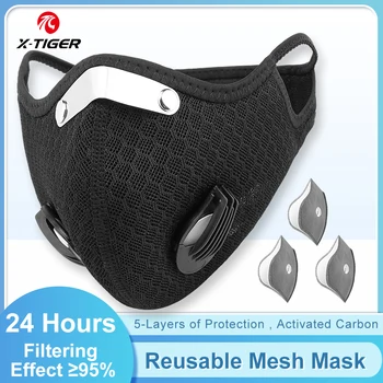 

X-TIGER Cycling Face Mask With 2 PM 2.5 Filters Anti-Pollution Mask Washable Dust Bike Mask Activated Carbon Filters Facemask