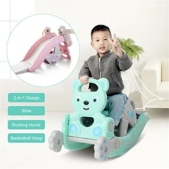 

2 In 1 Baby Rocking Horse Slide Basketball Box Smooth Slide Chair Combination Children Indoor Home Baby Playground Toys Set
