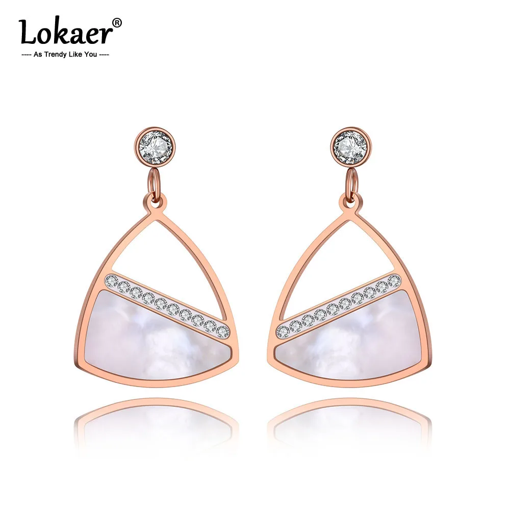 Lokaer, в офисном стиле, из нержавеющей стали, геометрические серьги, ювелирные изделия, трендовые, CZ Кристалл, белые серьги-гвоздики в виде ракушки для женщин, девушек, E19258