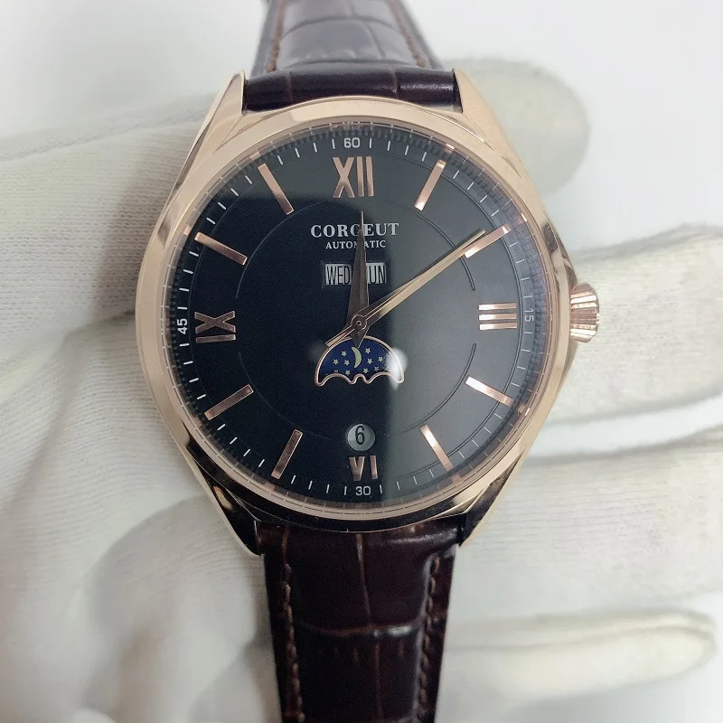 41 мм Moon Phase fashtion Corgeut автоматические мужские часы Механические наручные