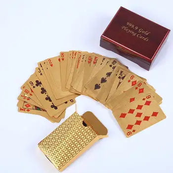 

24K Gold Foil Plated Game Grid Pattern Playing Cards With Nice Wood Box