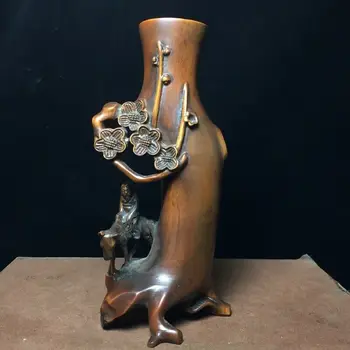 

wedding decoration 6" Chinese old antique Boxwood wood carved Plum blossom man ride horse statue