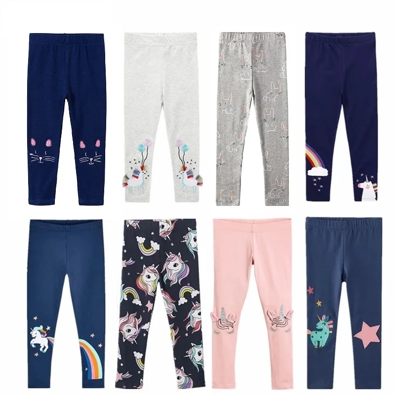 Girls Leggings 100% Cotton Girl's Trousers Fille Girls Pants Skinny Print Cartoon Pattern Kids Children Leggings Trousers KF083