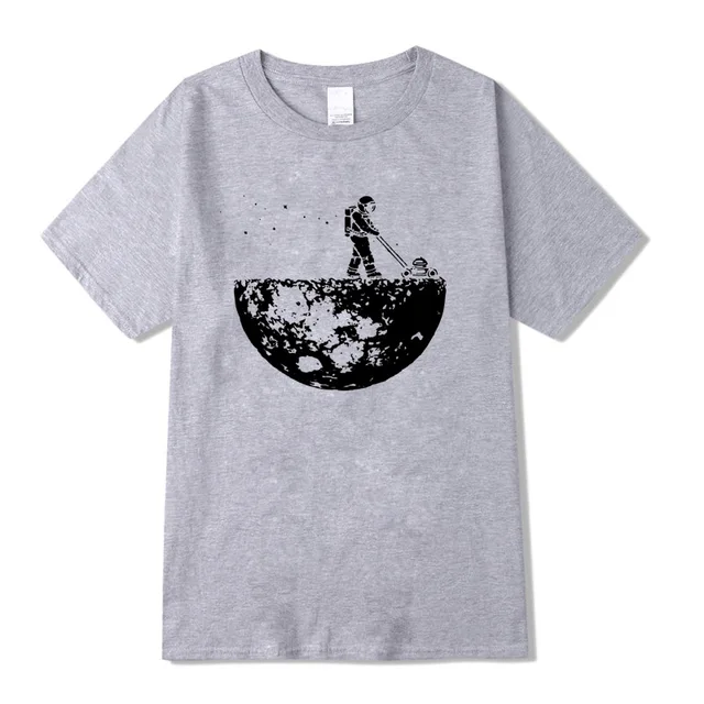 Highquality 100%cotton Lunar cleaner printing street style casual short sleeve men T shirt cool loose o-neck tshirt male t-shirt Gray-2018220