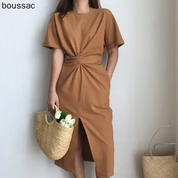 

women's summer white cotton short sleeve bandage bodycon sexy dress plus size solid mid calf long casual dresses