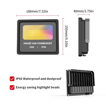 

GB LED Floodlight 24W Bluetooth Outdoor Smart Flood Light 110V 220V IP66 Waterproof Color Changing Spotlight APP Group Control