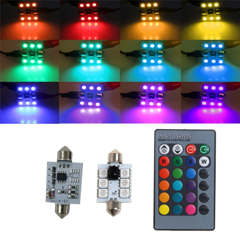 Горячая 1 пара 42 мм DC 12V 5050 6 светодиодный RGB купольный автомобильный светильник