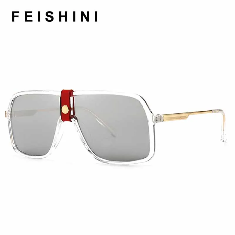 Солнцезащитные очки FEISHINI в большой оправе UV400 для мужчин и женщин зеркальные