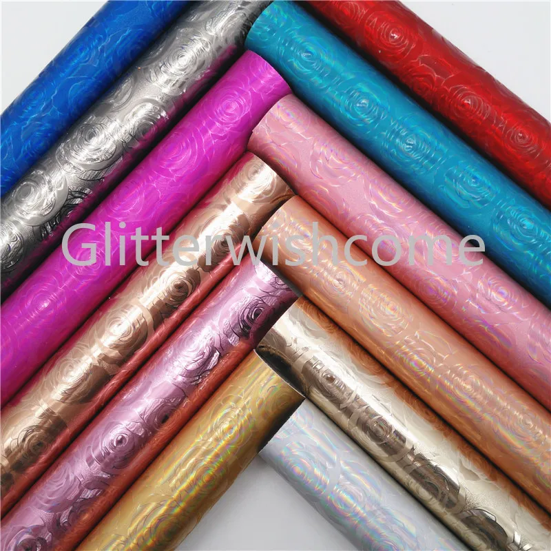 

Glitterwishcome 21X29CM A4 Size Vinyl For Bows Embossed Rose Leather Fabirc Faux Leather Sheets for Bows, GM243A