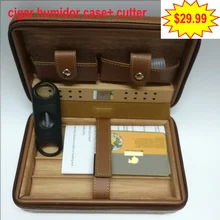 Черный Коричневый Cohiba чехол для сигар Humidor портативный кедровый деревянный кожаный дорожный Humidor набор с увлажнителем коробка с резаком подарок