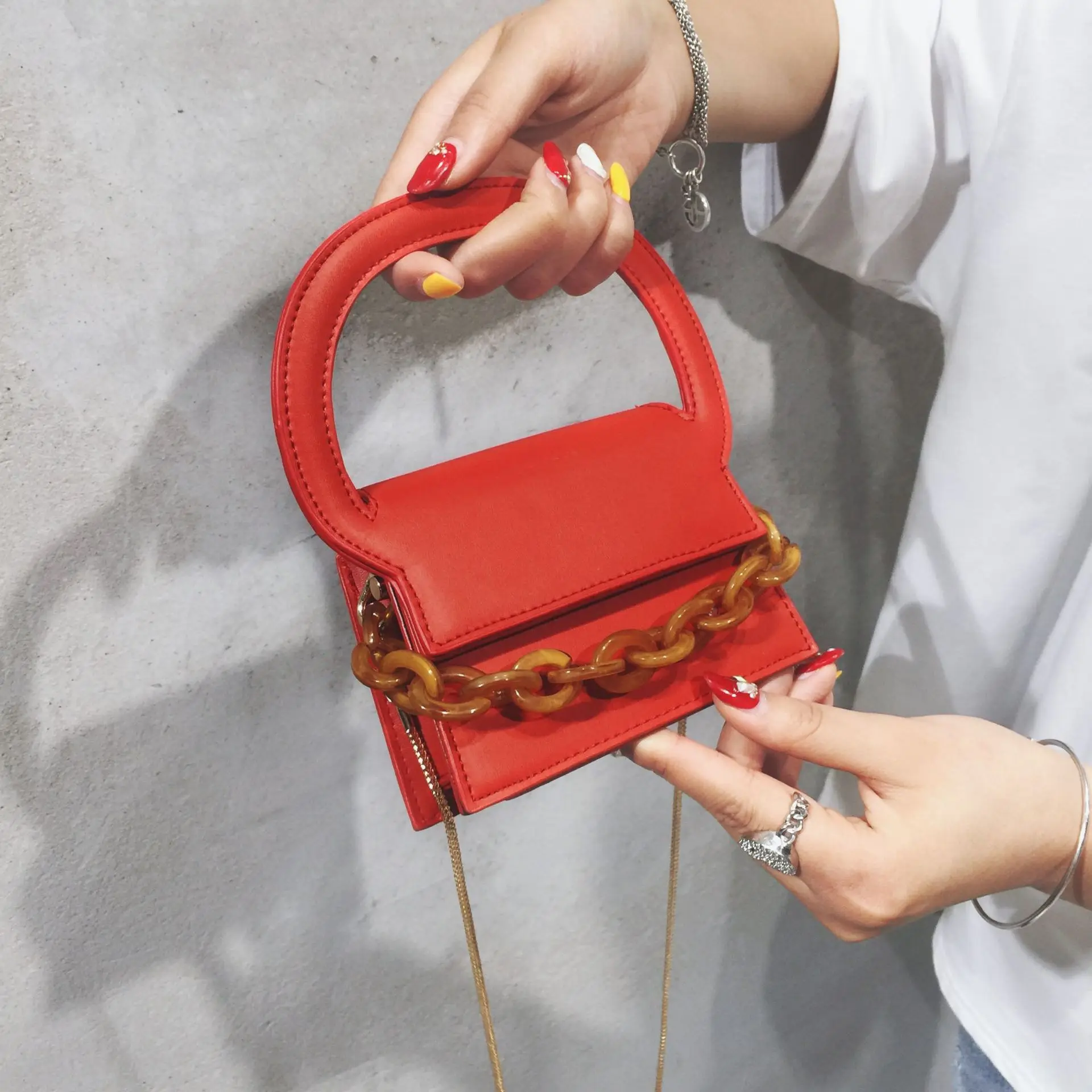 

Bags Mini Square Sling Bag Women's 2019 Korean-style New Style Cute MNI Shoulder Oblique Bag Patent Leather Versatile Bag with C