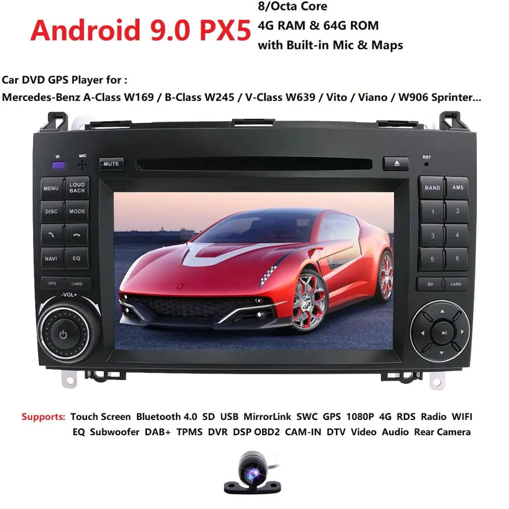  Android 9.0 2din Auto radio Car DVD multimedia for Mercedes Benz B200 A B Class W169 W245 Viano Vit