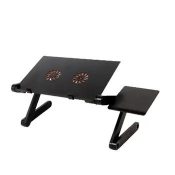 

Folding Aluminum Alloy Double Fan Computer Desk With Mouse Board Ergonomic Design Contains Mouse Pad Collapsible