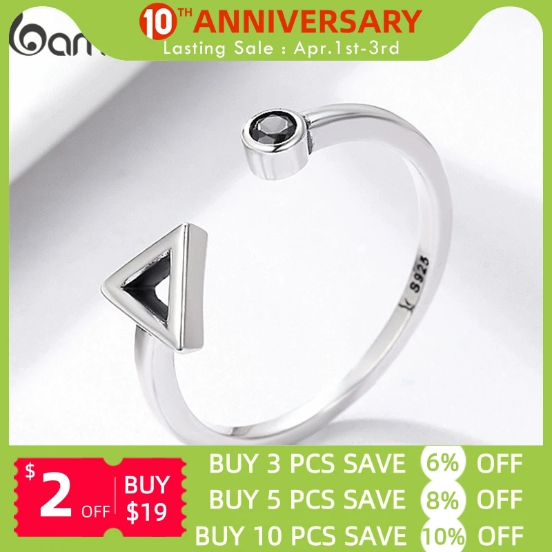 

BAMOER Round and Triangle Geometric Open Finger Ring for Women Minimalist Easy Solid 925 Sterling Silver Jewelry GXR144
