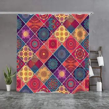 

Bohemian Shower Curtain Paisley Mandala Indian Vintage Boho Fabric Waterproof Bathroom Shower Decor with 12pcs Hooks 72×72