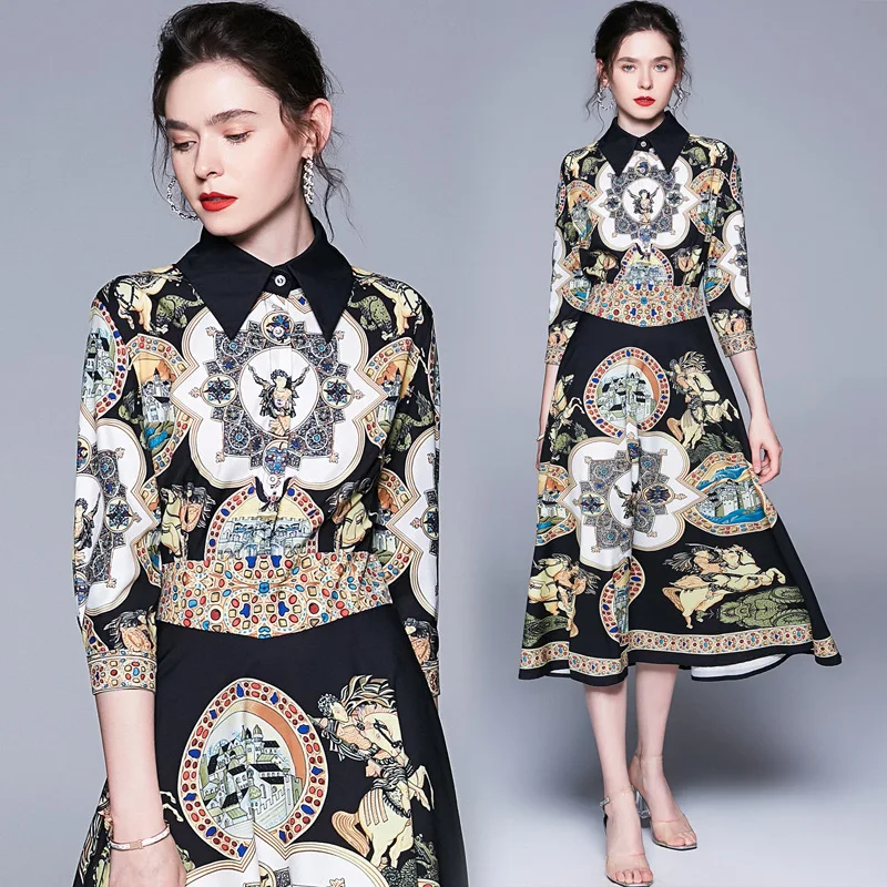 

Ozhouzhan 2019 Spring Dress Formal Occasion Lady French Platycodon Grandiflorum Skirt Retro Printed Victoria