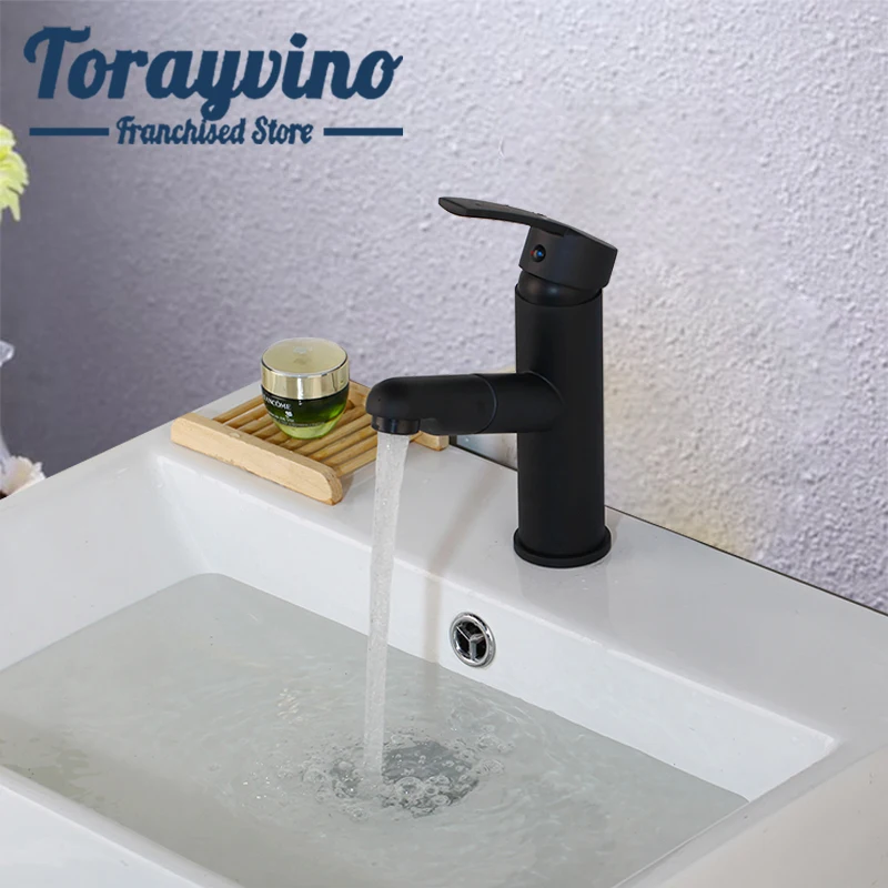 Torayvino кран для раковины выдвижной кран для ванной комнаты torneira de lavabo смесители для раковины водяная Колонка распылитель палубное Крепление черный кран смеситель смесители