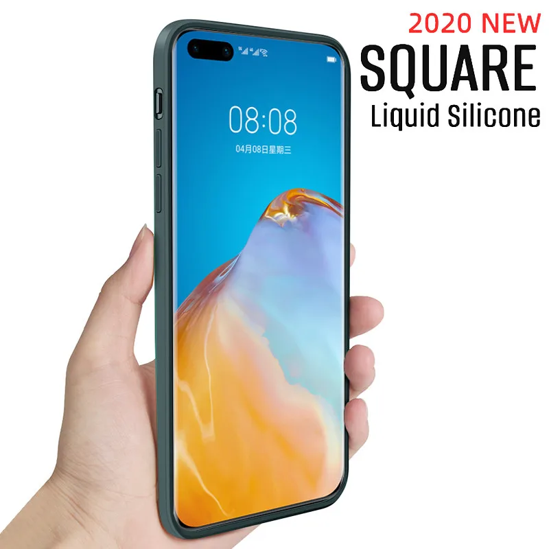 For Huawei P40 Pro P30 Pro P20 Pro Mate 40 Pro 30 Pro 20 Pro Case Luxury Square Original Liquid Silicone Soft Case Cover iphone 11 Pro Max  lifeproof case