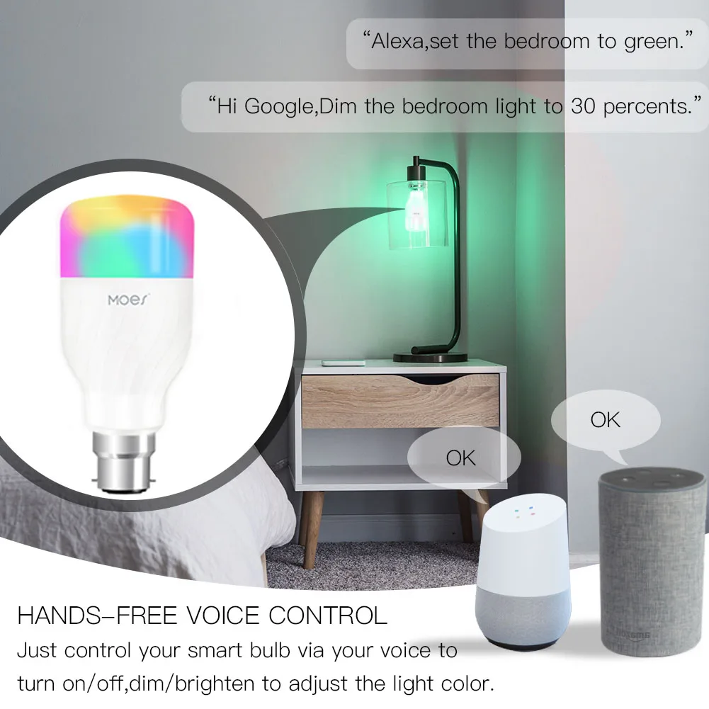 Умный светильник с Wi-Fi, умный цветной светодиодный светильник, 7 Вт, RGBW приложение, дистанционное управление, работает с Alexa Google для умного дома B22