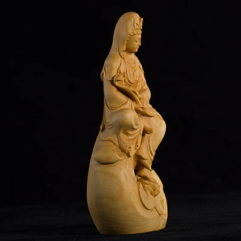13 см резьба из самшита Ruyi Guanyin украшения Bodhisattva скульптура массива дерева статуя