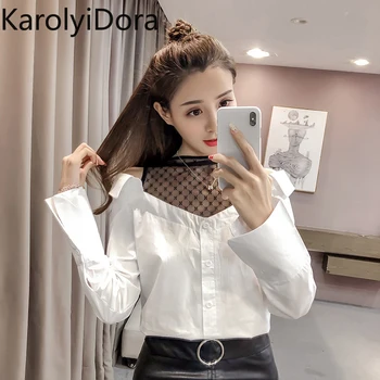 

Shirt women's fashion 2020 summer new lace shirt women loose thin sexy perspective long-sleeved shirt