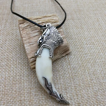 

Langya Pendant Tibet Silver Wolf Teeth Amulet Pendant,Braided Rope Necklace Dog Teeth Pendant Fashion Retro Student Men's Gift