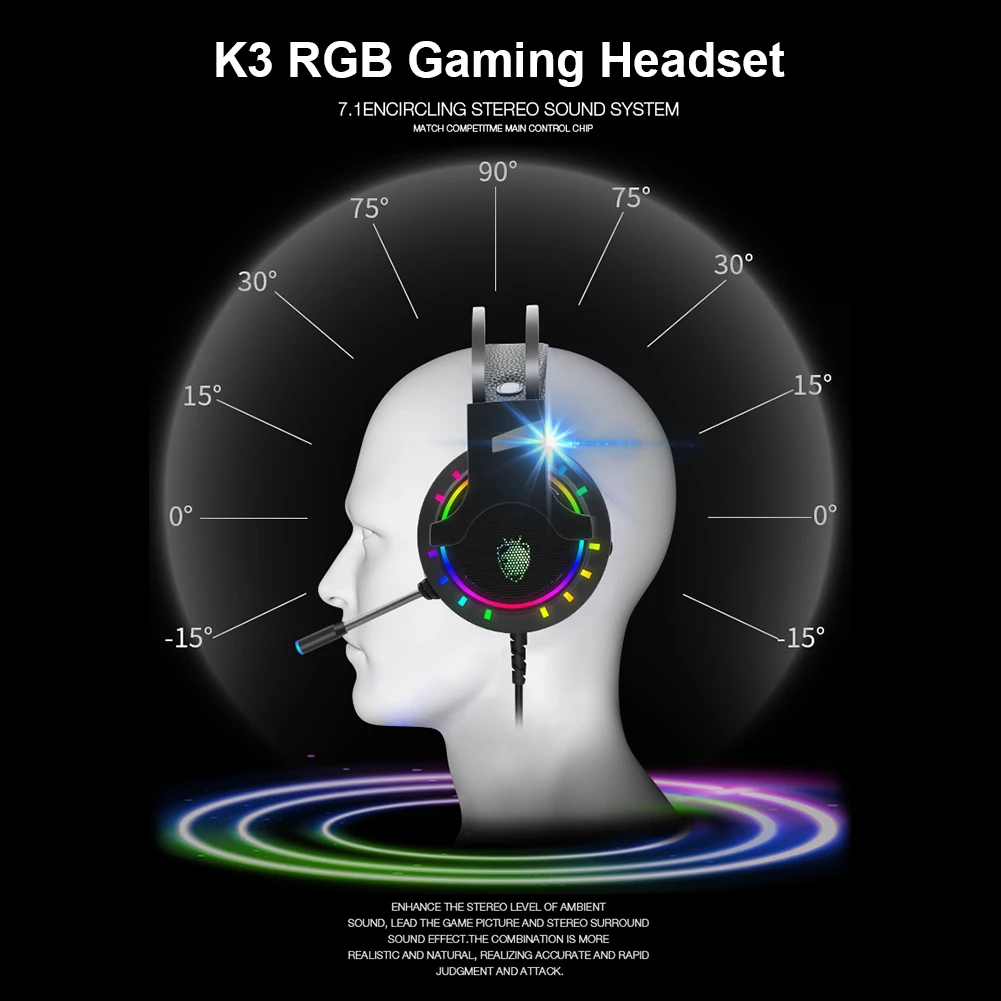 K3 3 5mm USB 7 1 Wired Gaming Headphone RGB Lighting Audio Over Ear Headset with Microphone for Computer PC