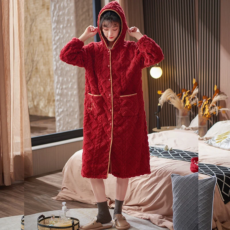 

Женский зимний плюшевый Халат с капюшоном и воротником-шалью, домашняя одежда, халат с длинным рукавом, пальто, Женский плотный халат из кораллового флиса XXXL
