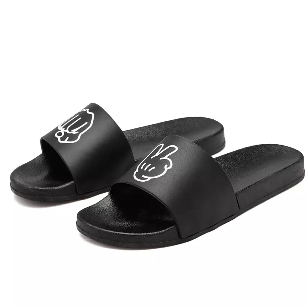 

Summer Black Men Slippers Fist Vamp Solid Color Wear-Resistant Beach Outdoor Slippers For Men
