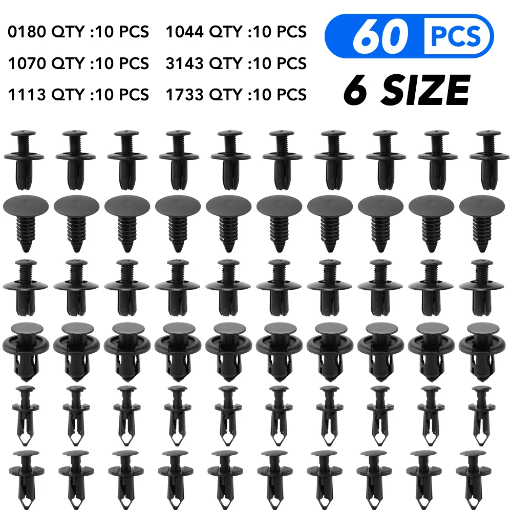 6 Size 60pcs Auto Fastener Clips For Chevrolet Cruze Aveo Sail Trax Malibu Captiva Auto